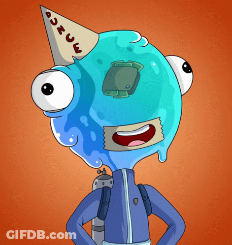 Cartoon In Party Hat Says Azue GIF