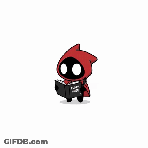 Cartoon In Red Hood Reading Death Note GIF
