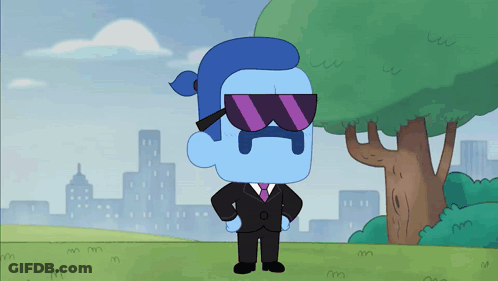 Cartoon In Sunglasses And Suit In Park GIF