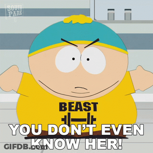 Cartoon In Yellow Shirt Saying Beast You Don't Even Know Her GIF