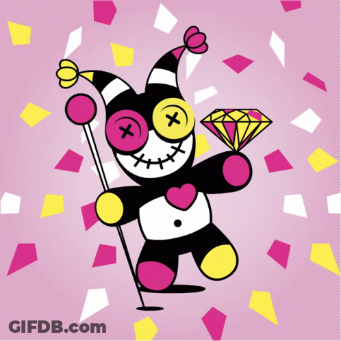 Cartoon Jester Holding Diamond GIF