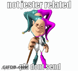 Cartoon Jester Holding Hat And Sword GIF
