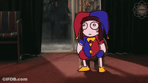 Cartoon Jester In Dark Room GIF
