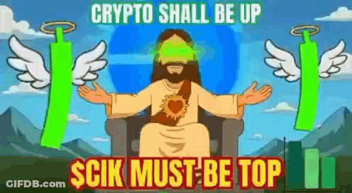 Cartoon Jesus On Throne With Crypto Shall Be Up And Scik Must Be Top GIF