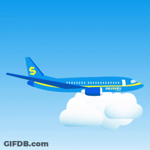 Cartoon Jet Flying Above Clouds GIF