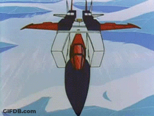 Cartoon Jet Flying Over Snowy Landscape GIF