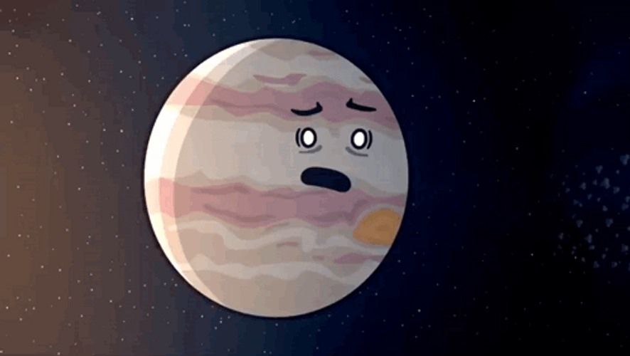 Cartoon Jupiter Afraid Of Asteroids GIF