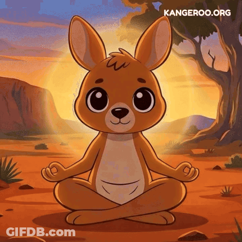 Cartoon Kangaroo Sitting Lotus Desert GIF