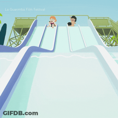 Cartoon Kids Gliding In Waterslide GIF
