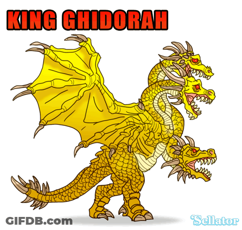 Cartoon King Ghidorah With Three Heads GIF