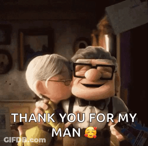Cartoon Kissing Another Character On Cheek Saying Thank You For My Man GIF