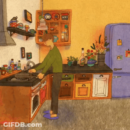 Cartoon Kitchen Hug From Behind GIF