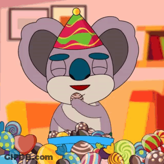 Cartoon Koala Eating Candy With Party Hat GIF