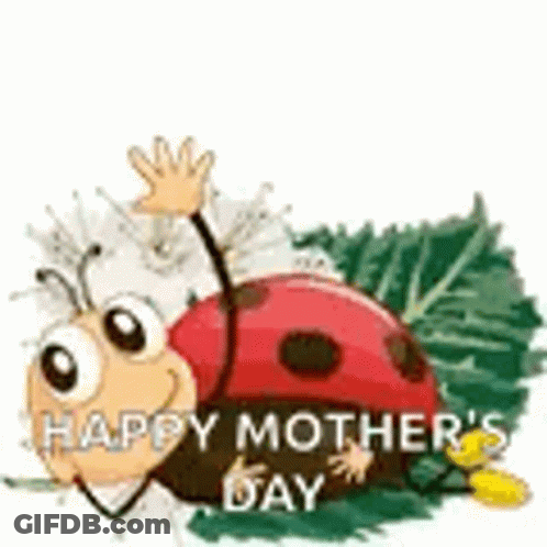 Cartoon Ladybug Waving On Green Leaf GIF