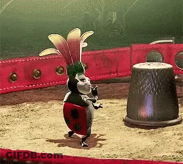 Cartoon Ladybug With Flower On Head Near Thimble GIF