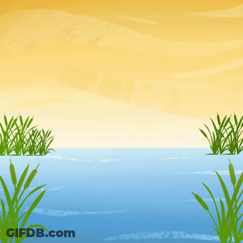 Cartoon Lake With Reeds And Yellow Sky GIF