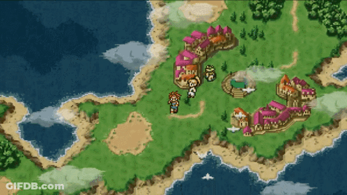 Cartoon Landscape With Buildings And Trees GIF