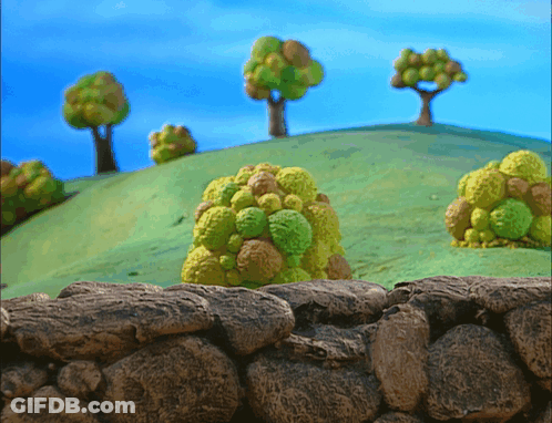 Cartoon Landscape With Stone Wall And Trees GIF