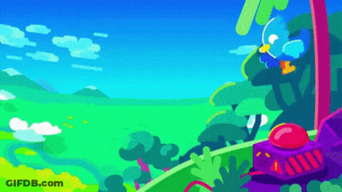 Cartoon Landscape With Trees And Purple Object GIF