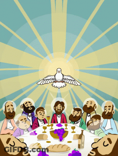 Cartoon Last Supper With Jesus And Apostles GIF