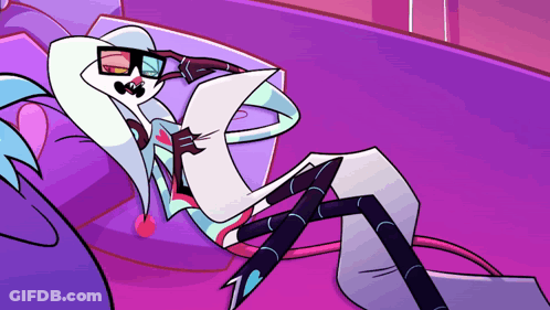 Cartoon Laying On Purple Couch Reading Paper GIF
