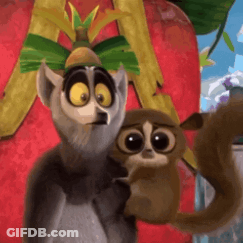 Cartoon Lemur Holding Baby Lemur GIF