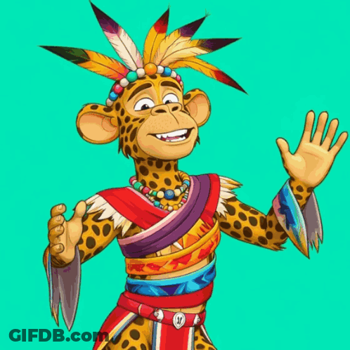 Cartoon Leopard With Feathers On Head GIF
