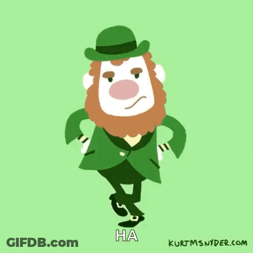 Cartoon Leprechaun In Green Suit And Hat Dancing GIF