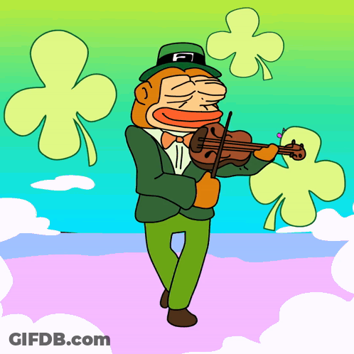 Cartoon Leprechaun Playing Violin With Shamrocks GIF