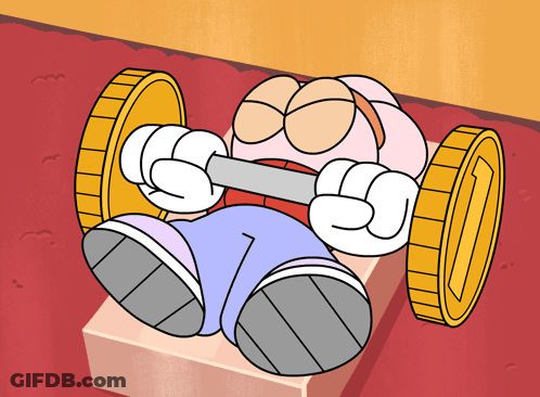 Cartoon Lifting Barbell With Gold Coins GIF