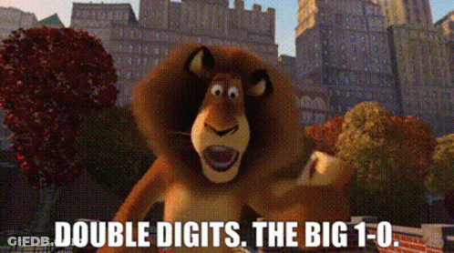 Cartoon Lion Double Digits Big 1-0 GIF