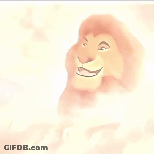 Cartoon Lion Face Surrounded By Clouds GIF
