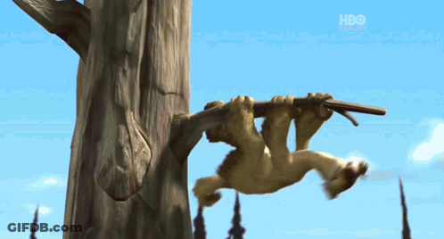 Cartoon Lion Hanging From Tree Branch HBO GIF