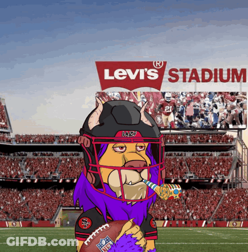 Cartoon Lion Holding Football At Levi's Stadium GIF