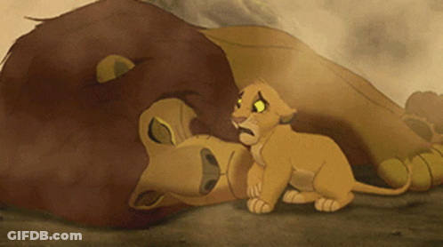 Cartoon Lion Laying Down Next To Cub GIF