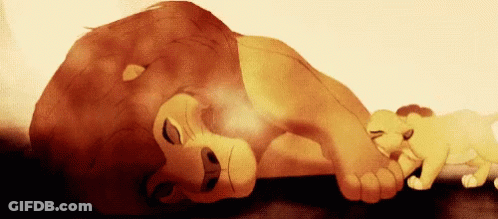 Cartoon Lion Laying Down Next To Cub GIF