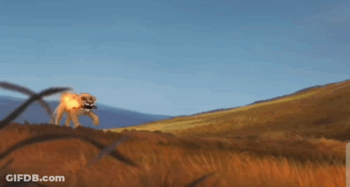 Cartoon Lion Running Through Field With Fireball GIF