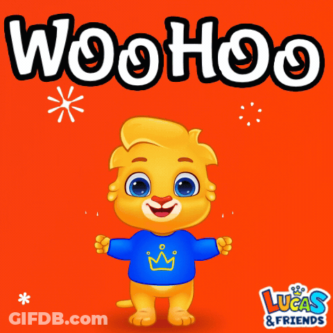 Cartoon Lion Wearing Blue Sweater And Crown GIF