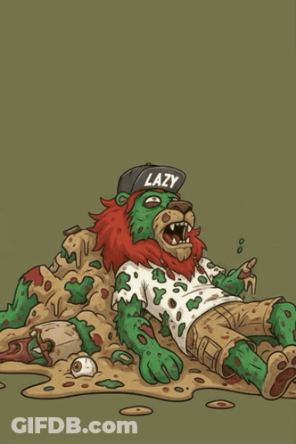 Cartoon Lion Wearing Hat Saying Lazy GIF