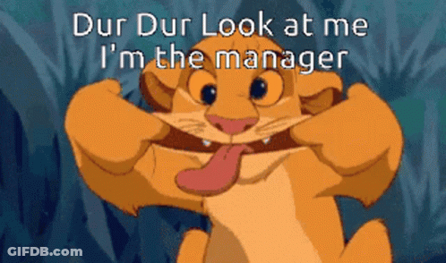 Cartoon Lion With Tongue Out Saying Dur Dur Look At Me I'm The Manager GIF