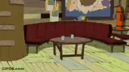 Cartoon Living Room With Red Couch And Coffee Table GIF