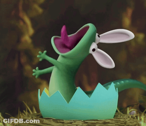 Cartoon Lizard Coming Out Of Egg With Tongue Out GIF
