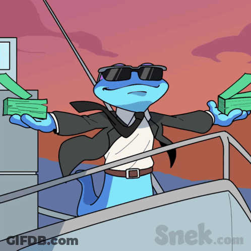 Cartoon Lizard In Sunglasses And Suit Holding Money GIF