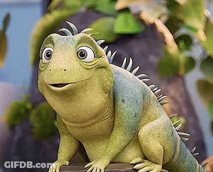 Cartoon Lizard Sitting On Rock Smiling GIF