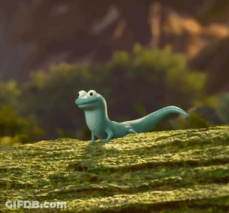 Cartoon Lizard Standing On Mossy Rock GIF
