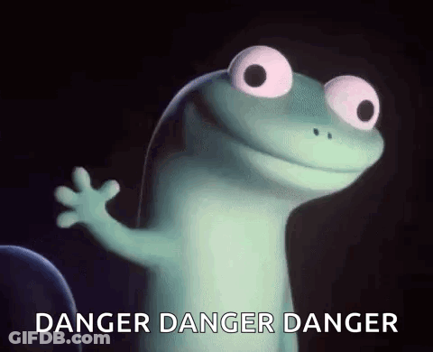 Cartoon Lizard Waving Danger GIF