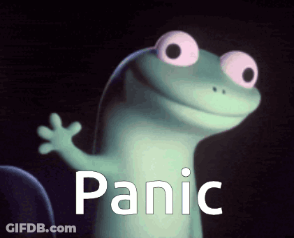 Cartoon Lizard With Pink Eyes And Panic GIF