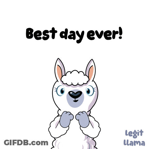 Cartoon Llama Fist In Air Says Best Day Ever GIF