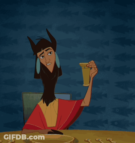 Cartoon Llama Sitting At Table Holding Yellow Cup GIF