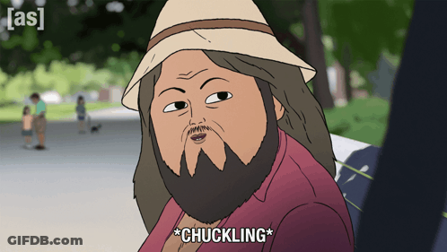 Cartoon Long Haired Bearded Man Chuckling GIF